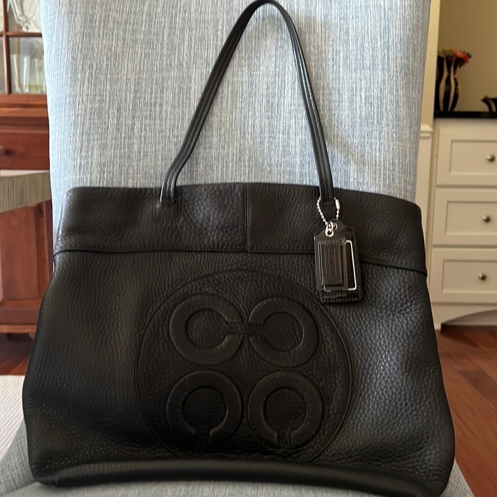 Coach black leather tote